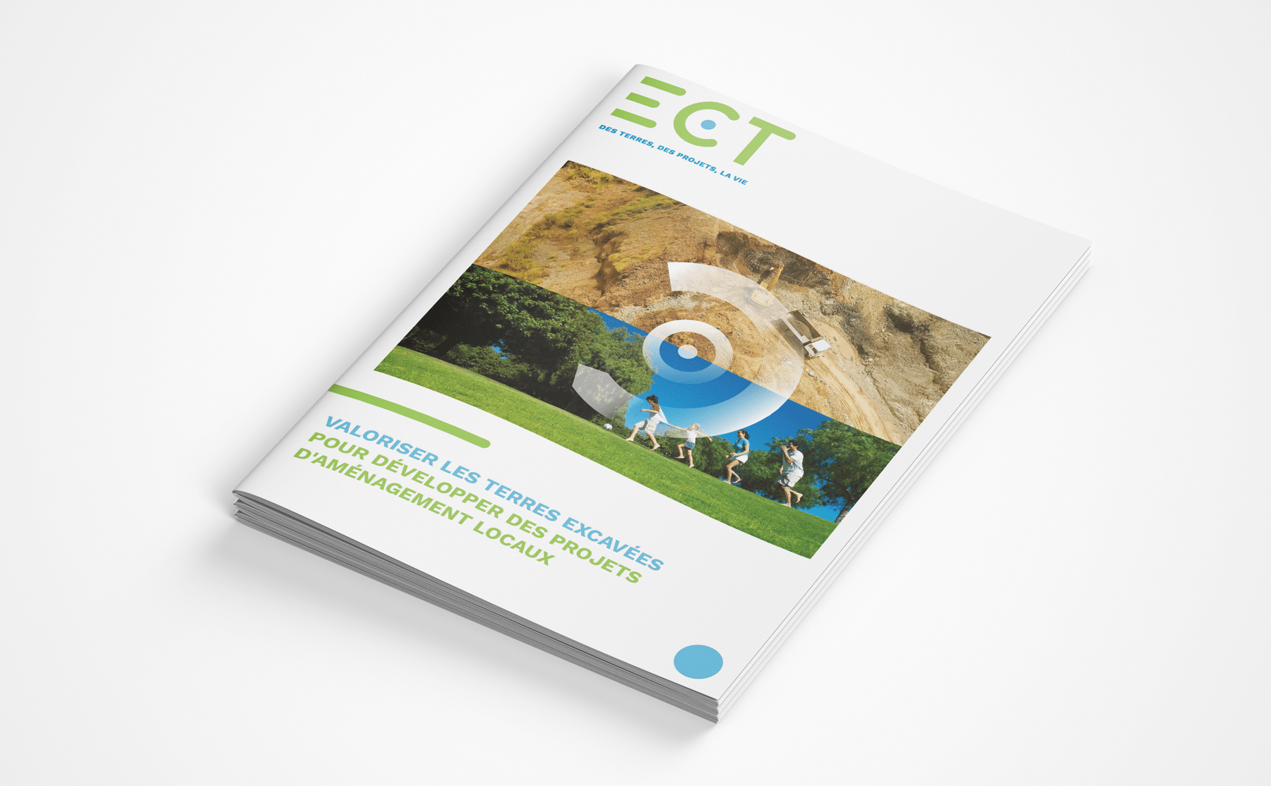 Couv brochure de la stratégie de communication institutionnelle et commerciale. ECT, par l'agence de communication agile Siouxe, à Paris.