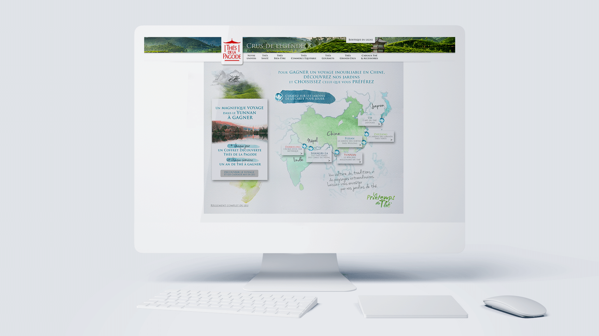 Jeu internet de la campagne 360° Printemps du Thé de notoriété pour le thé de la Pagode, par l'agence édition Siouxe, à Paris.