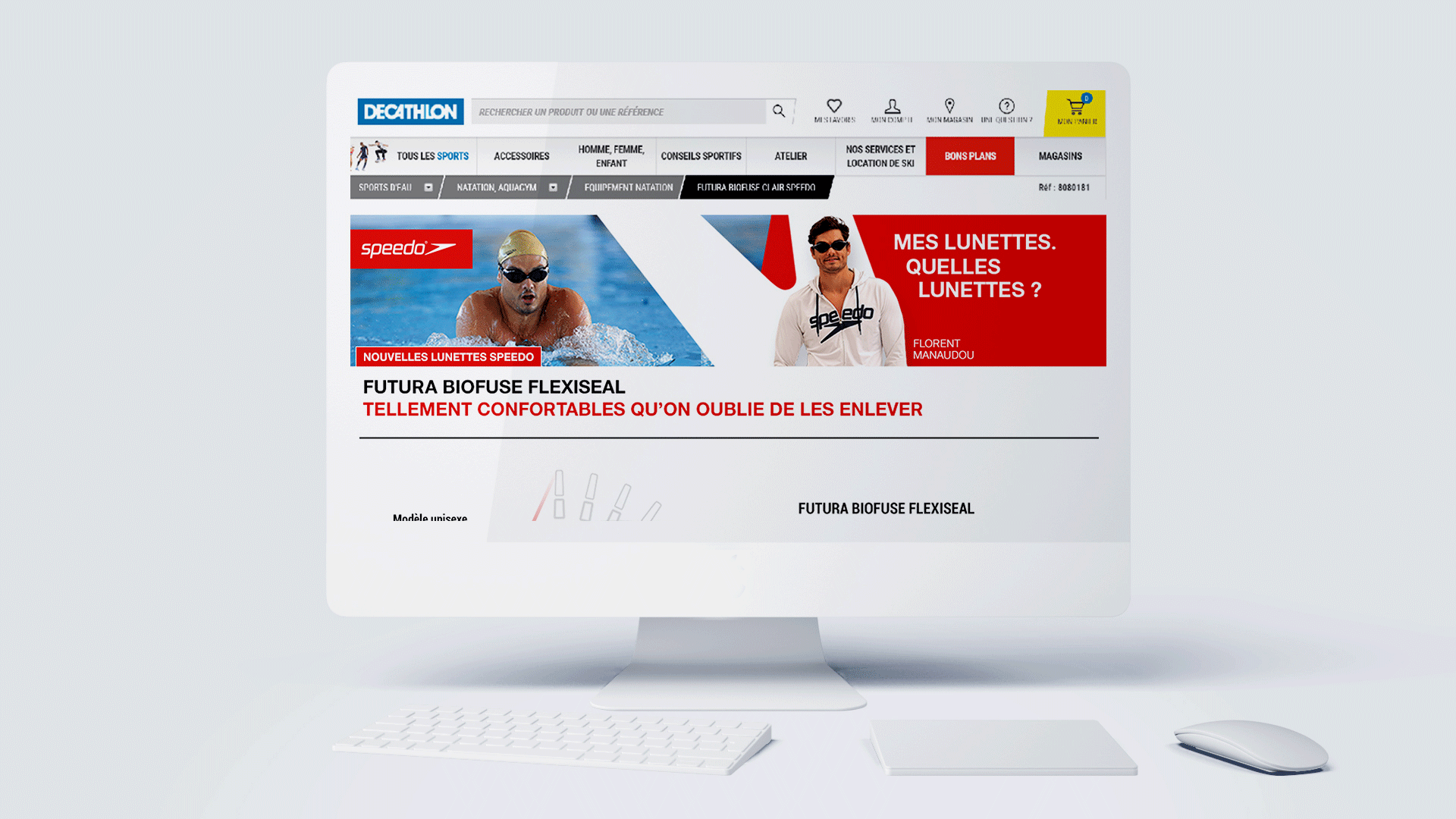 Landing page site campagne de lancement 360° pour les lunettes de natation Flexiseal, de Speedo, campagne réalisée par l'agence de communication et marketing Siouxe, à Paris.