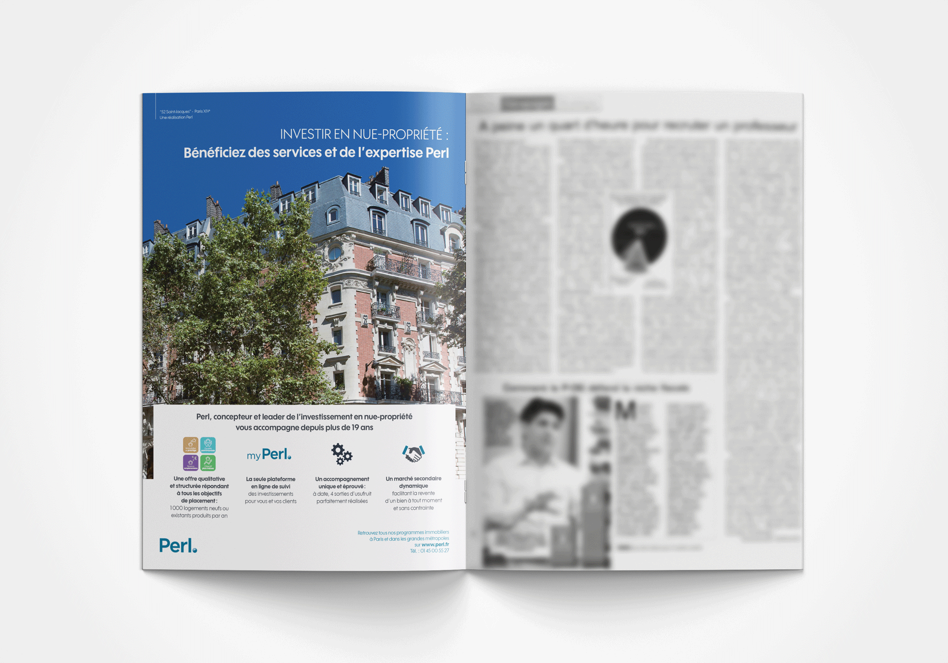 Annonce presse, Capital et Livre Blanc des CGPI du groupe immobilier Perl, réalisée par l'agence de communication d'identité visuelle, Siouxe à Paris.