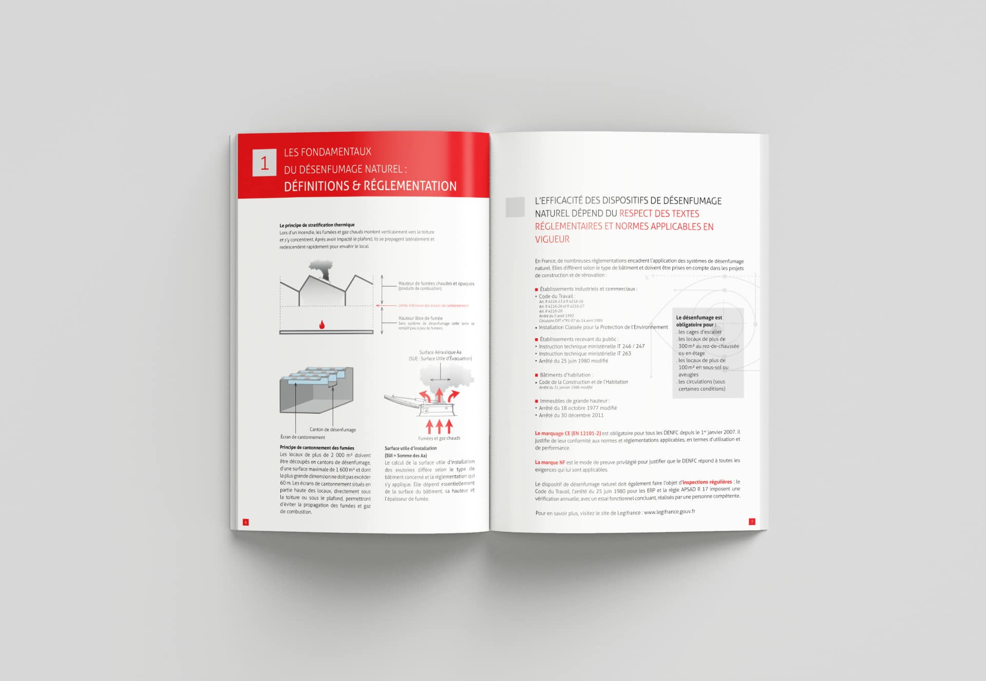 Mockup intérieur du livre blanc désenfumage naturel, pour la FFMI. Support réalisé par l'agence de communication et créa Siouxe à Paris.